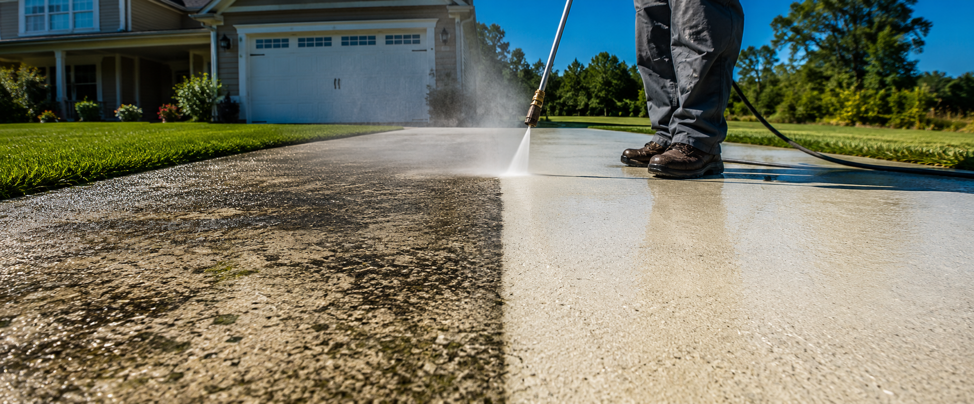 Pressure washing in action